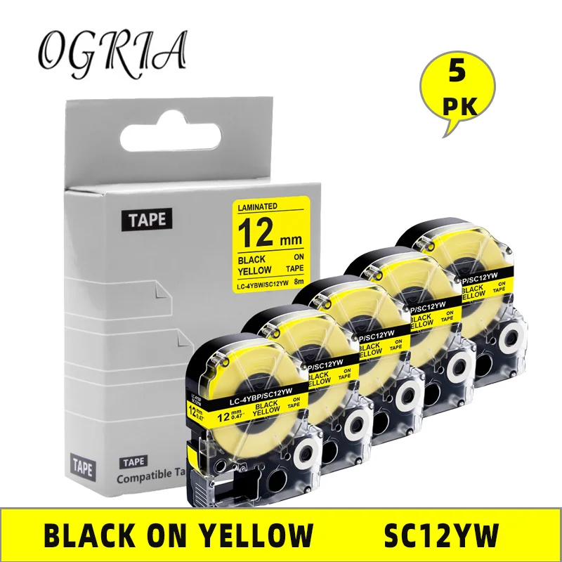 Imagem -02 - Ogria 520 pk Sc12yw Lc4ybw9 Lc4ybw Compatível para Epson Kingjim Lw300 Lw-400 12 mm Preto em Amarelo Adesivo Ss12kw Fita de Etiqueta