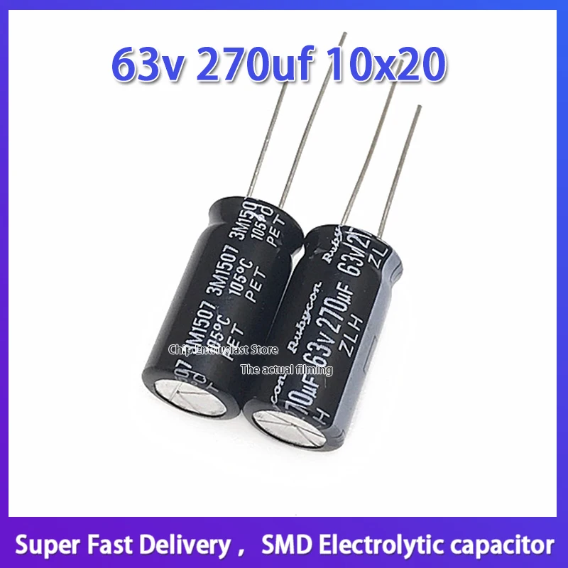 10PCS Rubycon Imported Aluminum Electrolytic Capacitor 63V 270UF 10x20 Ruby ZLH High Frequency and long life 10*20 63V 270UF