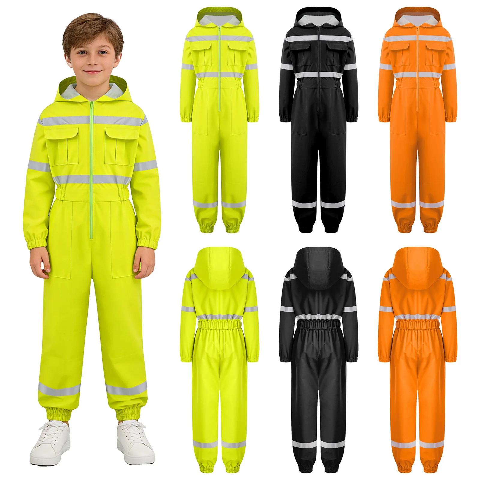 One-Piece Workwear Waterproof Machine Repair Coverall Hooded Jumpsuit for Kids Boys Girls Fishing Outdoor Activities Clothes - view 2