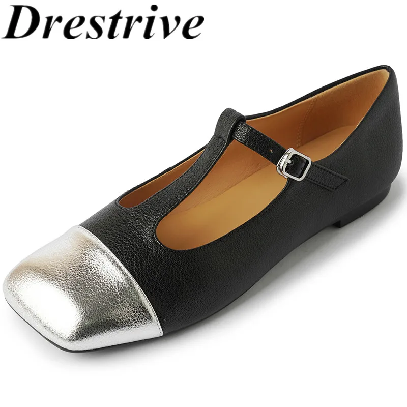 

Drestrive 2023 Sweet Mary Janes Cow Leather Square Toe Flat With Heel Buckle Women's Pumps High Quality Spring Shoes