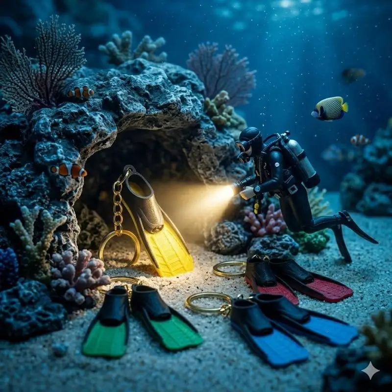 1 Stück 3D-gedruckter Mini-Tauchflossen-Schlüsselanhänger, Taucher-Geschenk, Neuheit für Sommer, Strand, Schwimmen, Anhänger für Taschen – Detail 9