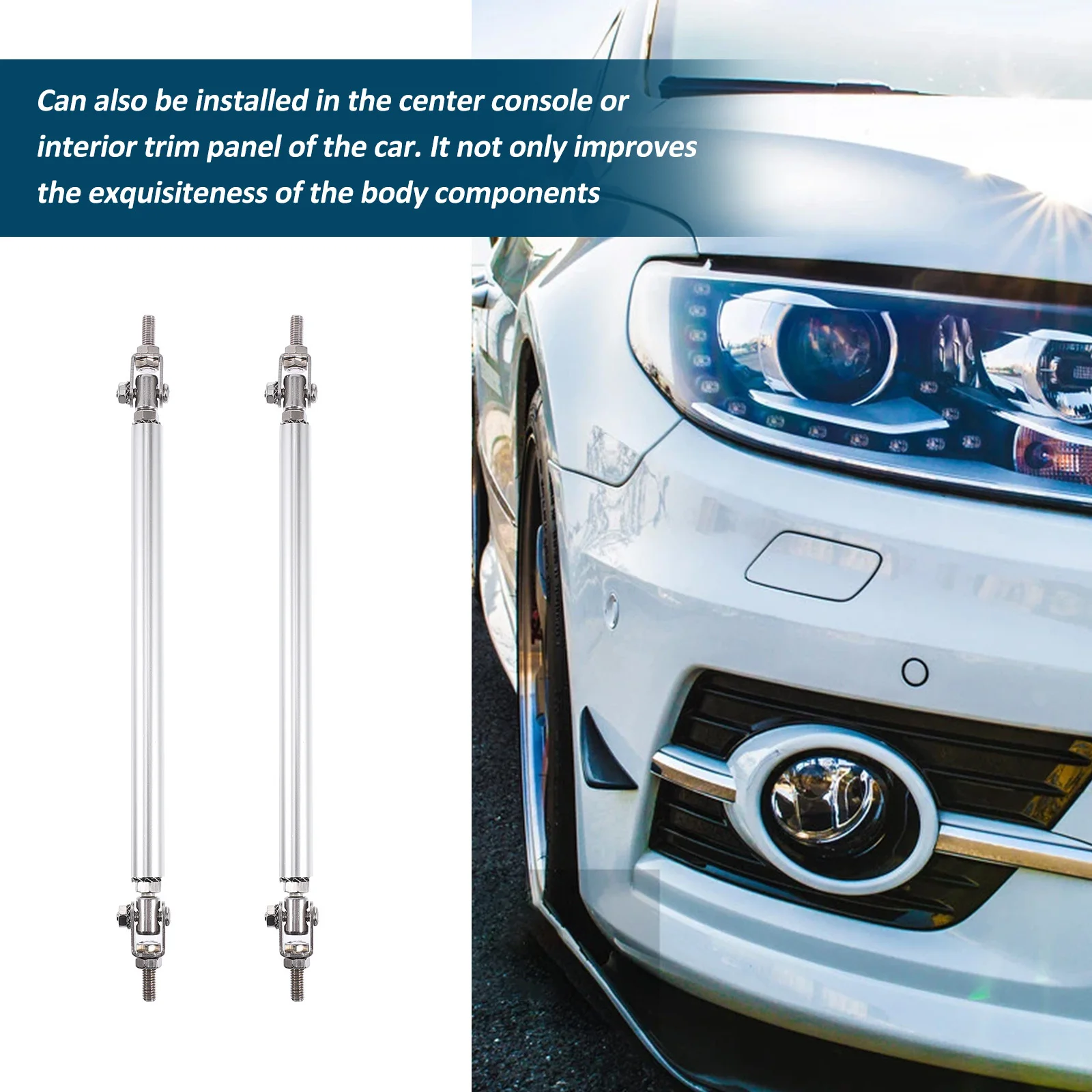 

2Pcs Adjustable Car Front Bumper Lip Rods Stainless Steel Aluminum Alloy Extension Support Splitter Protector for Universal