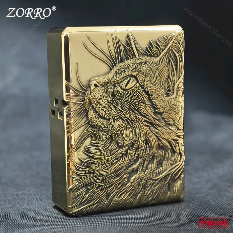 ZORRO 912s Heavy Armor Deep 3D Embossed Fuel Lighter Engraved Brass Lighter Cigarette Accessories Men's Gift