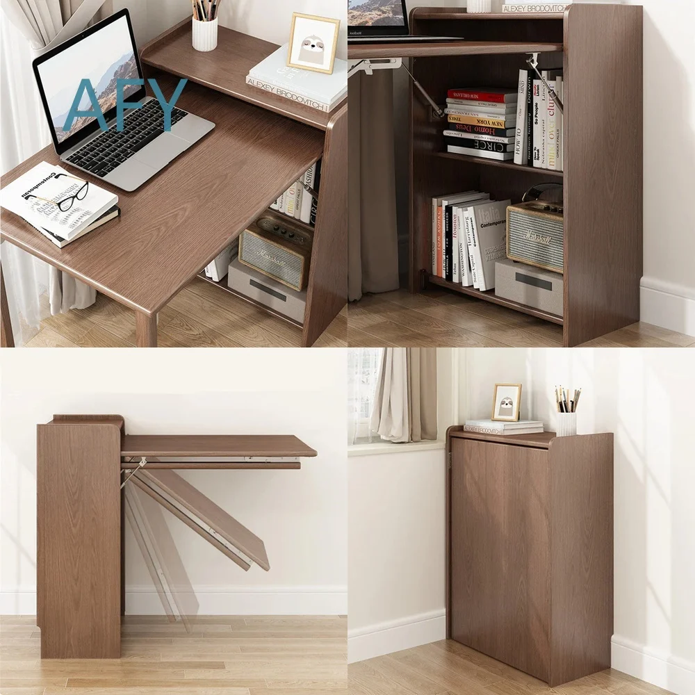 Foldable Computer Desk for Home Office Space Saving Writing Desk with Bookshelf for Small Spaces Modern Adjustable Study