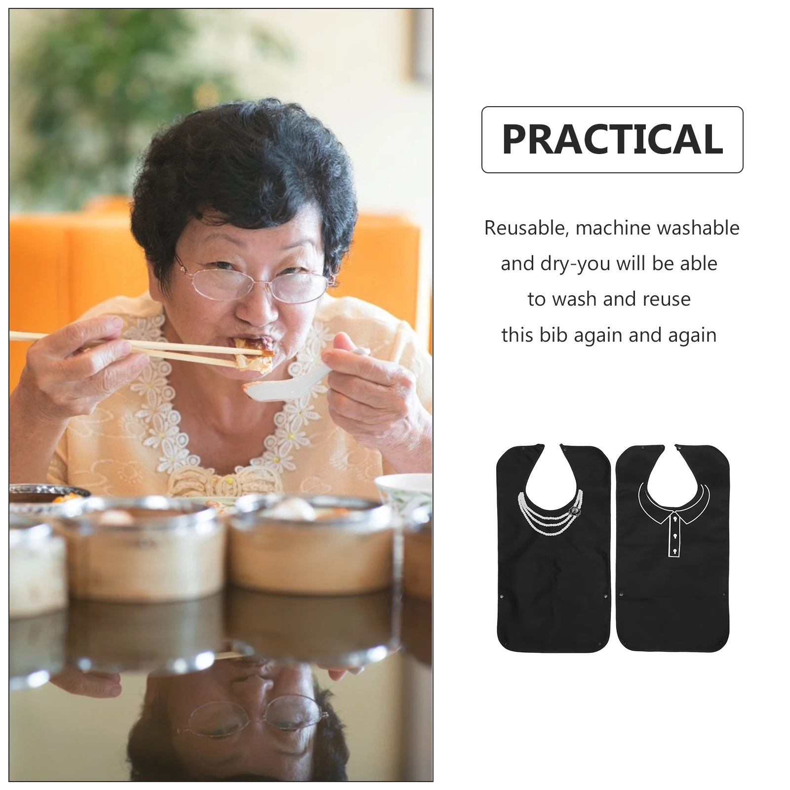 

2pcs Dining Bib for Elderly Adults Waterproof Eating Lunch Towels Quick Dry Cotton Portable Foldable Necklace