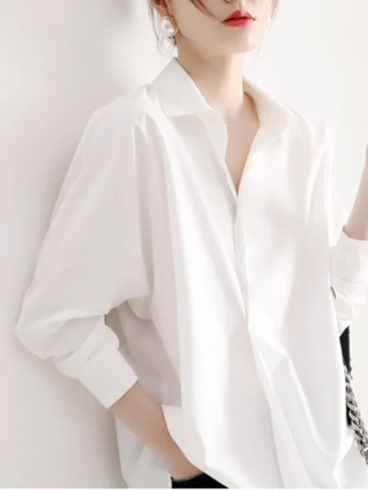 Ele Loose Long Sve Button up Pure Color Spring irt Faion da donna Brand New Sle Top Quali Materiale resistente a...