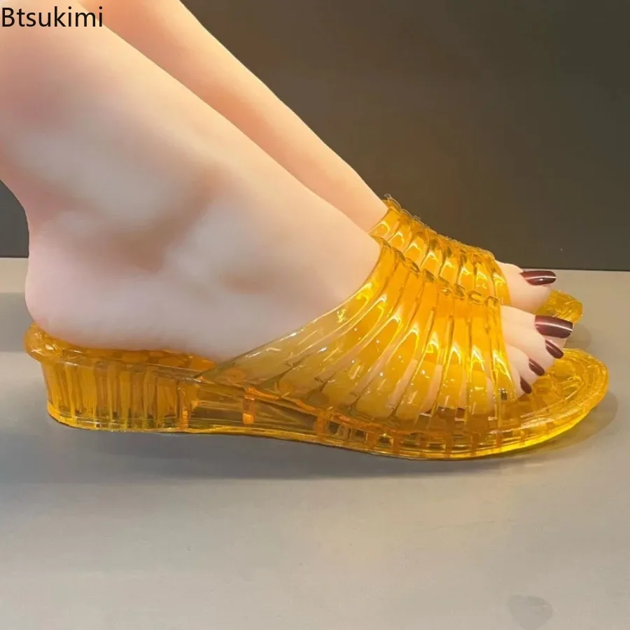 New Summer Women's Slippers Wedges Sandals Transparent Crystal Shoes Female Flip Flops Hollow Out Thick-soled Anti-slip Footwear view 5