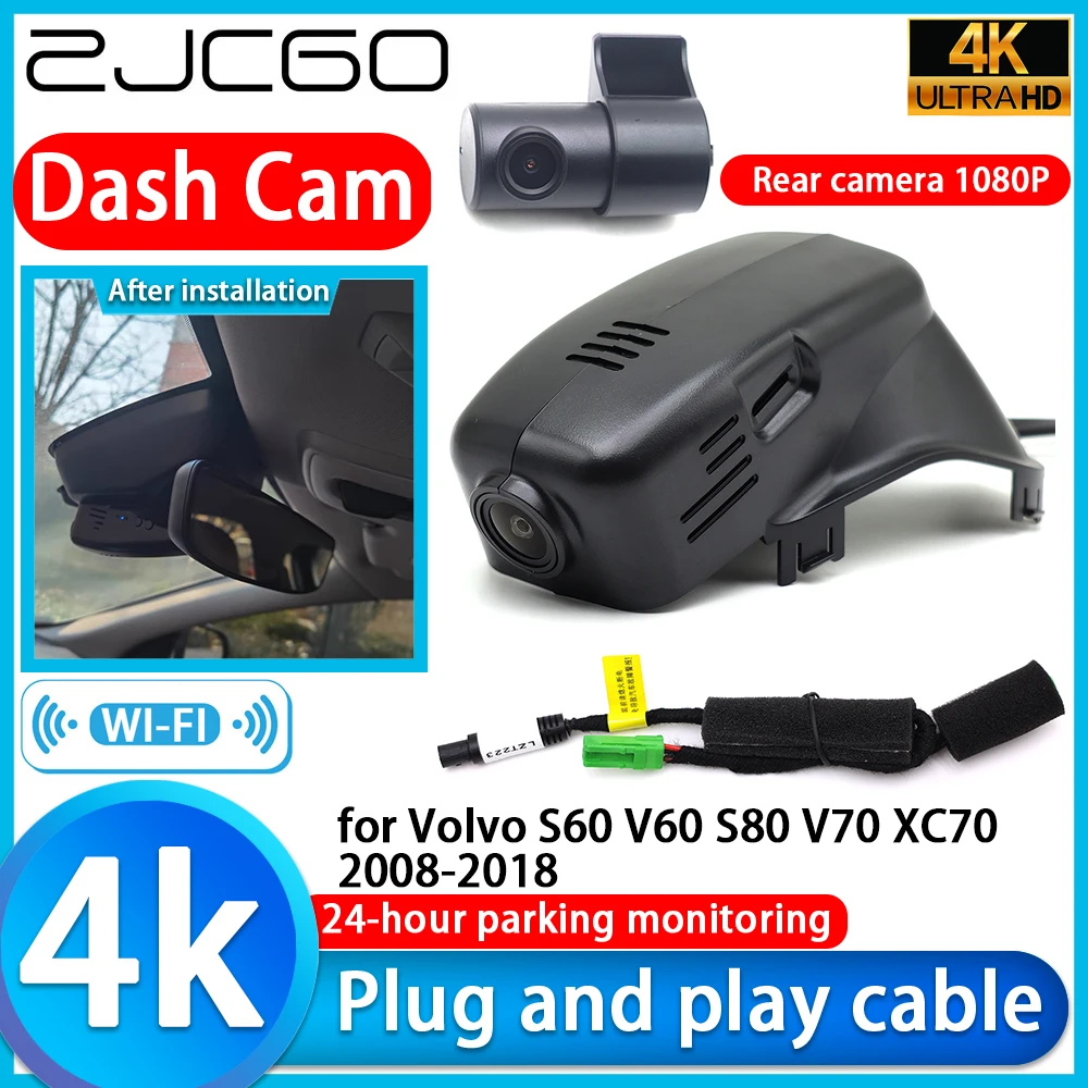 ZJCGO for Volvo S60 V60 S80 V70 XC70 2008-2018 4K DVR Dash Cam Camera Lens 24 Hour Monitoring Video Recorder Recording