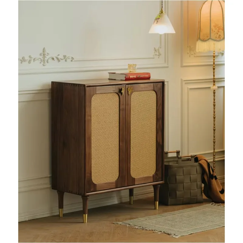

LTT household large-capacity door storage locker black walnut solid wood Nordic entrance cabinet