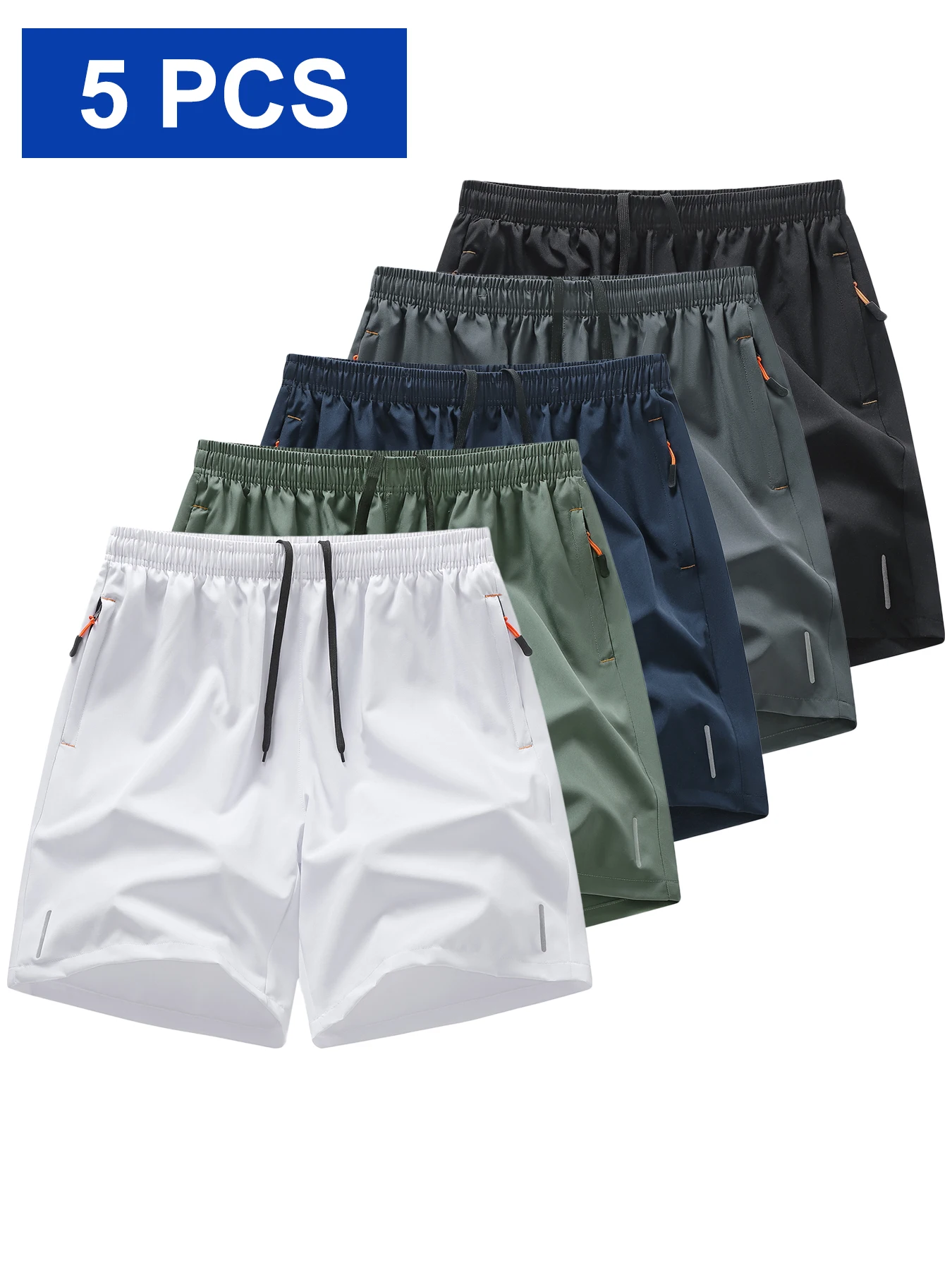 

5-парные мужские повседневные спортивные шорты — устойчивая к морщинам смесь полиэстера, свободная посадка, регулируемый пояс на шнурке и si