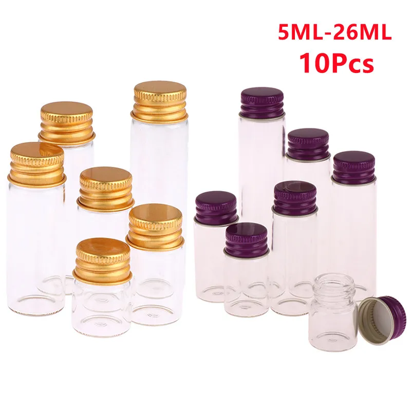 10PCS 5ml/7ml/10ml/14ml/18ml/20ml/26ml Tiny Glass Jars Bottles Screw Cap Storage Jar Mini Containers Transparent Vial Bottles