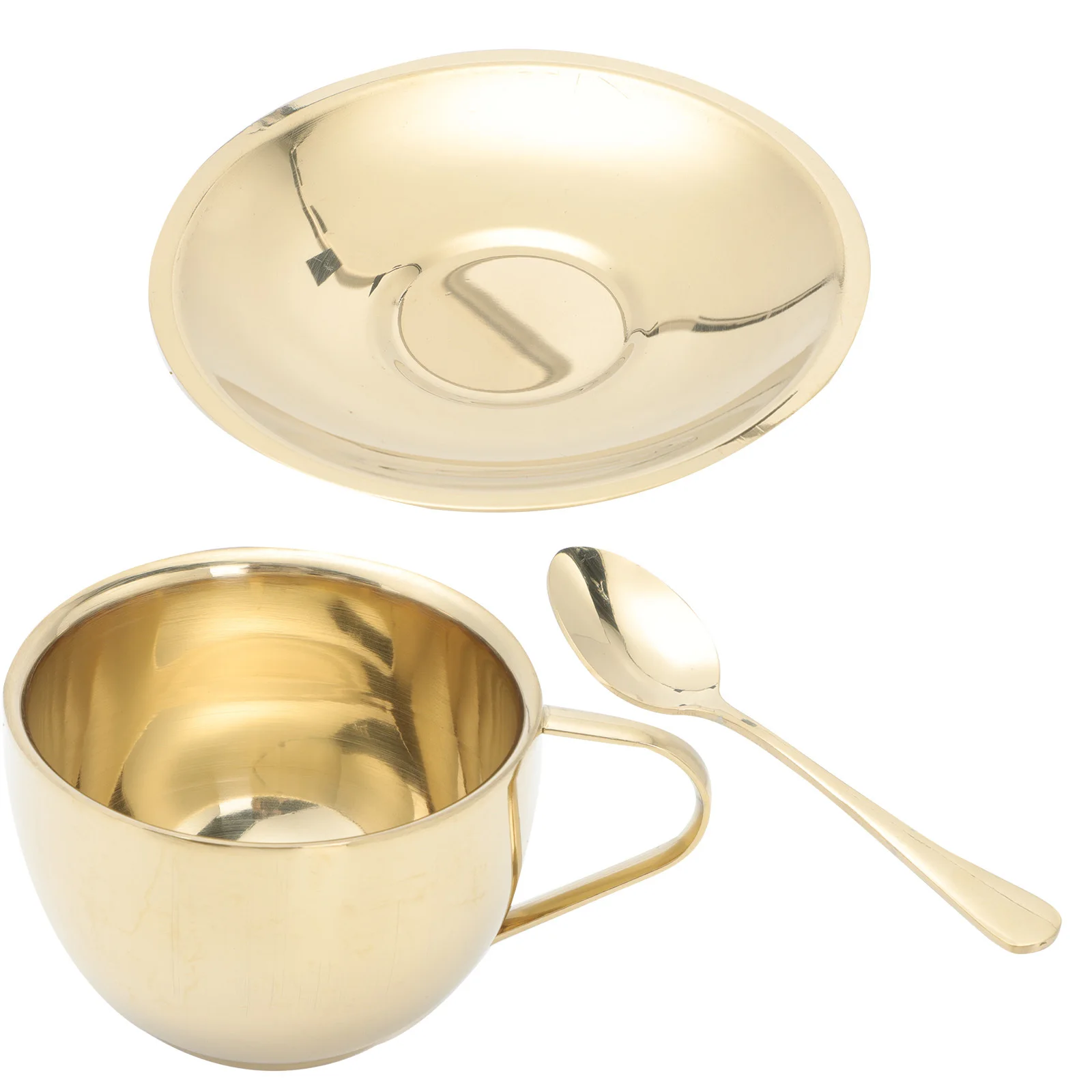 

1 Set Stainless Steel Coffee Set With Spoon Plate Tea Mug For Milk Juice Cappuccino Latte Afternoon Tea Cup Kitchen