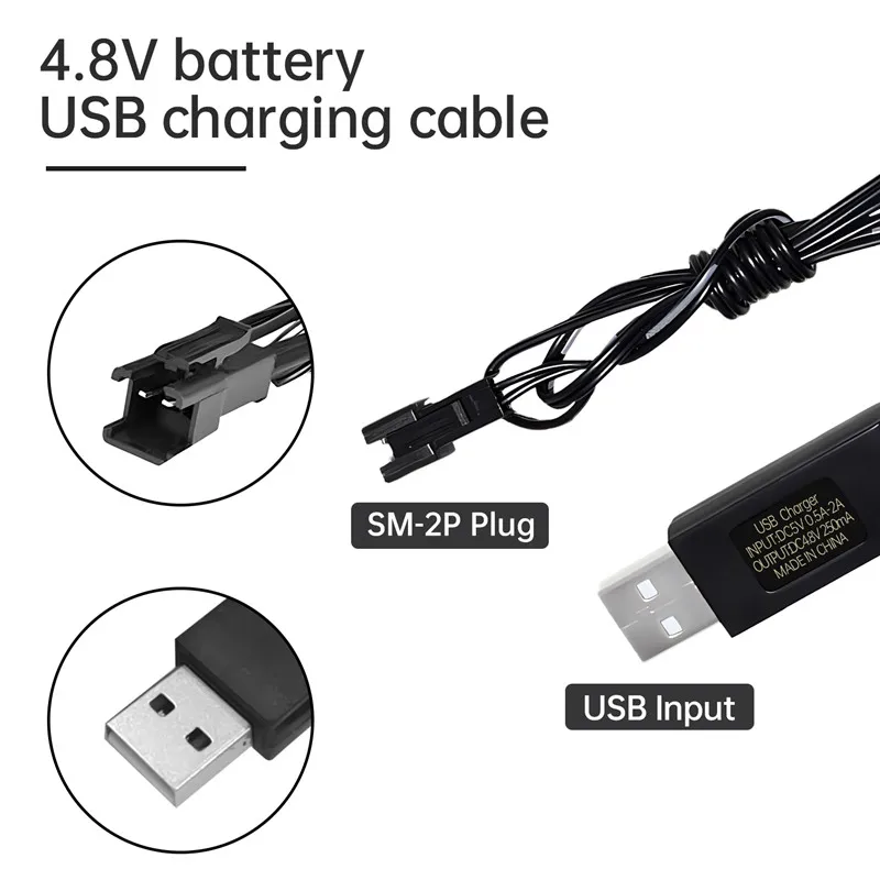 4.8V USB Charger with SM-2P Plug for SY-E511 RC Excavator E562 TD141 RC Off-Road Vehicle 4.8V NiCd or NiMH or Lipo Batteries