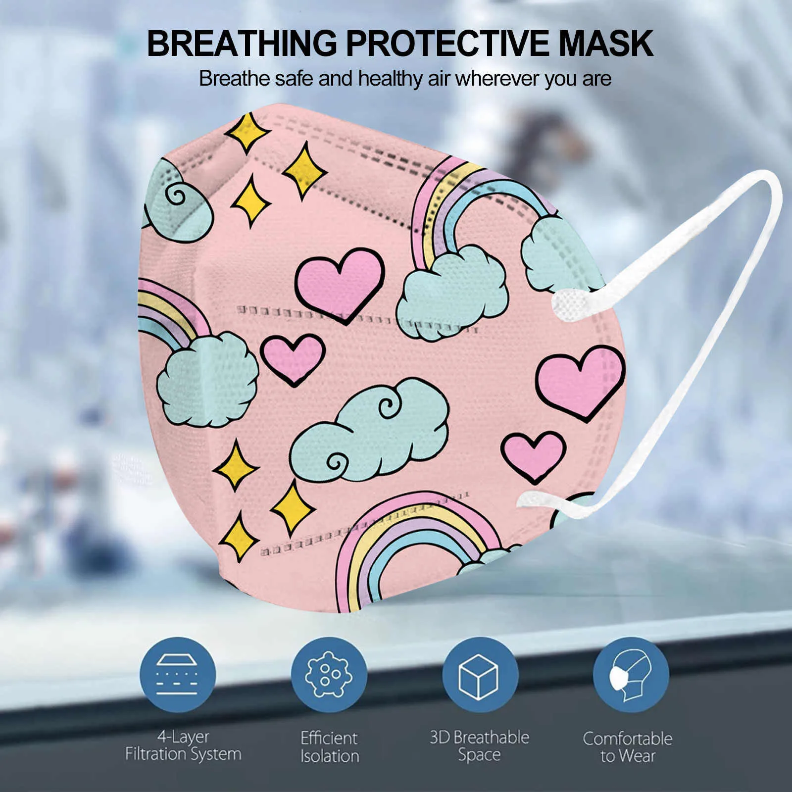 قناع واقٍ على شكل سمكة للأولاد والبنات مع طباعة قوس قزح 5 قطع قناع كرتوني للحماية اليومية وعملي متعدد الوظائف #5