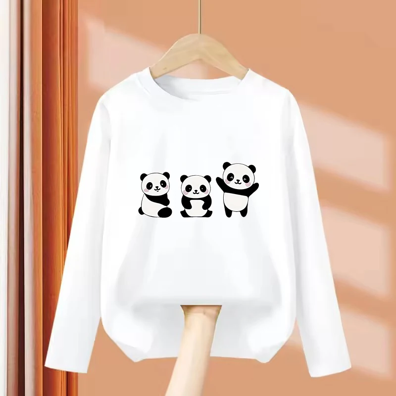 

Long Sleeve New 2026 Happy Panda Cute T Shirts Kids Children's T-shirt Boys Girls Summer Spring Casual Top Tee Shirt