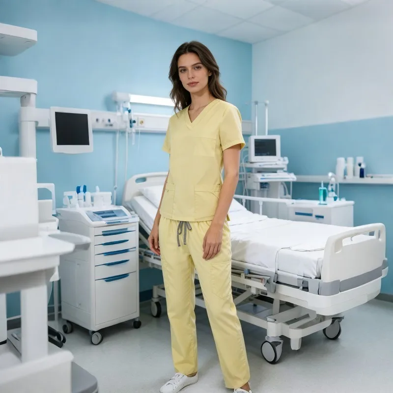 Solid Color Casual Lightweight Workwear, Elastic Quick-Drying Fabric, Available in Plus Sizes, Medical Staff Uniforms.