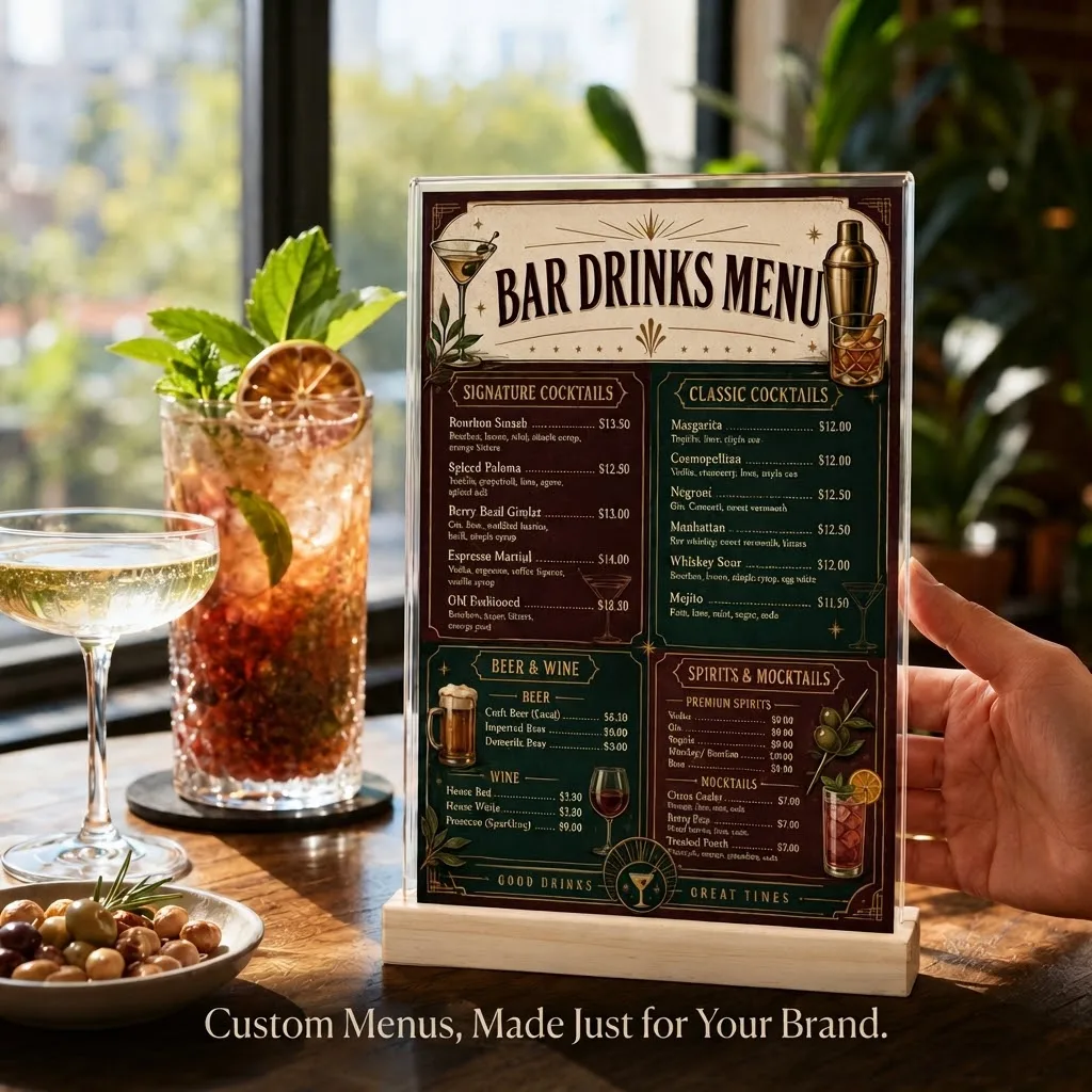 1pc/2pcs, Picture Custom Menu, Available in Horizontal or Vertical Menu Stand, Perfect for Bars, Restaurants, or Weddings.