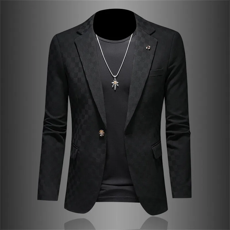 

Мужской деловой повседневный пиджак весна 2026: приталенный крой, не требует глажки, теплый, молодежный, с длинным рукавом, утолщенный