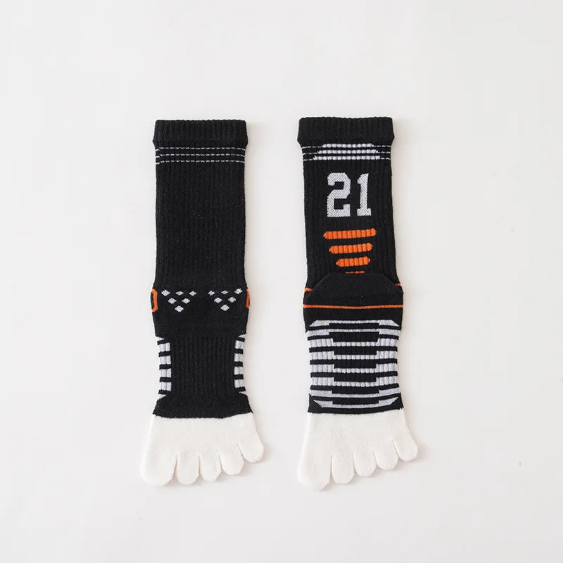 5 Pairs Children Split Toe Calf Socks Sport Leisure Elastic High Tube Pure Cotton Fashion Boys Girls Long 5 Finger Socks Toes