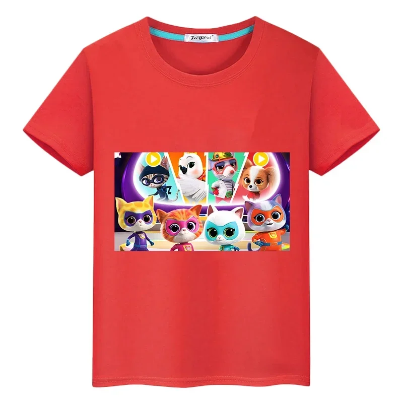 Super kitties 100% cotton T-shirt short print tops boy girls clothes Y2K one piece summercasual cartoon anime tees kids clothes