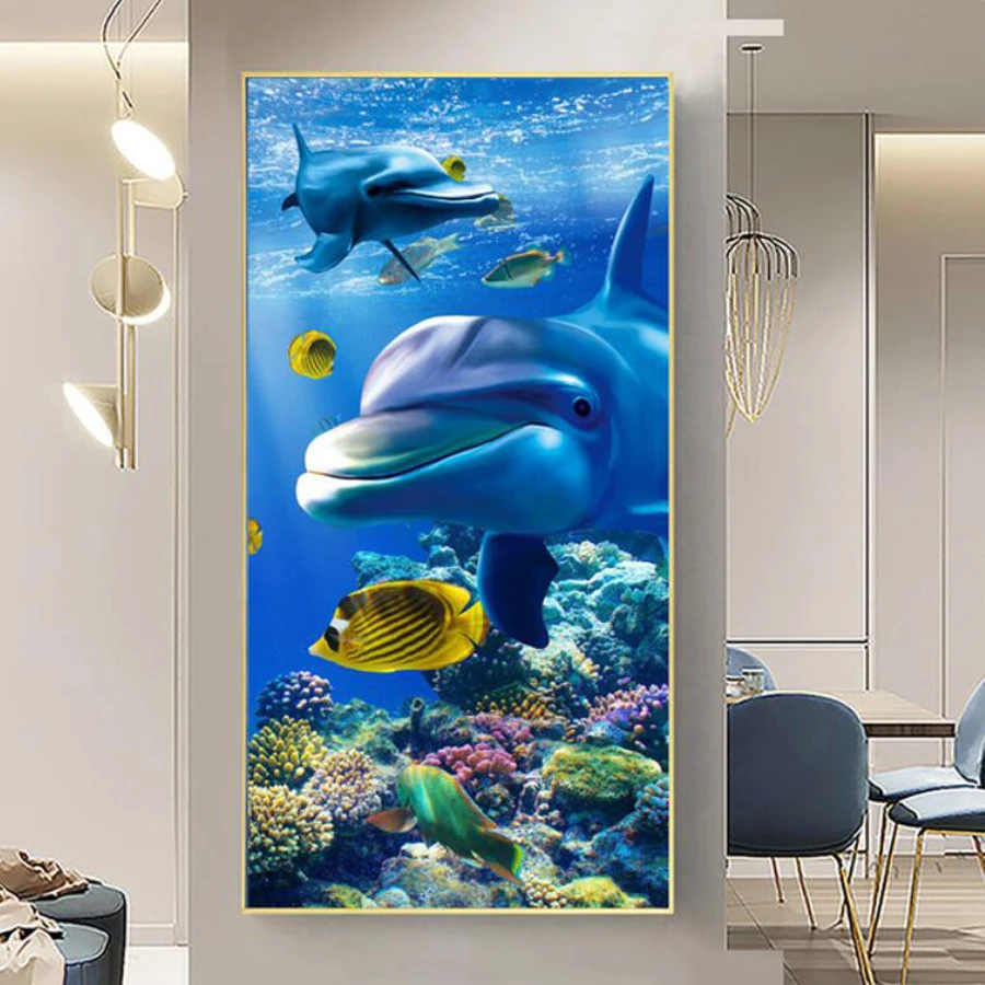 Diamond Painting Large Size New Collection Underwater Dolphin Life Mosaic Embroidery Sale Animals Cross Stitch Wall Decor AA4552