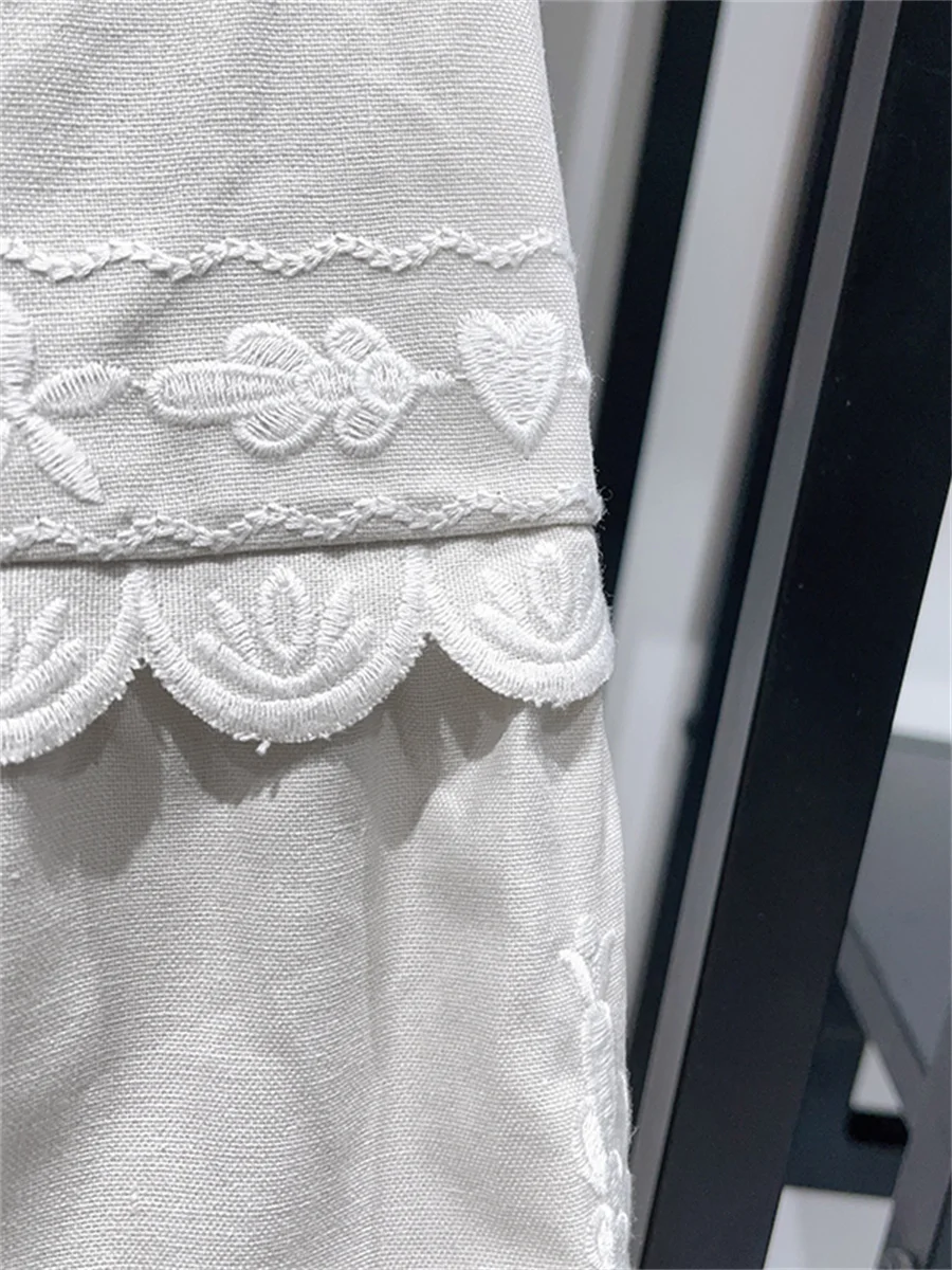 Embroidery Women Tassel Lace Suit 2024 New Lad Peter Pan Collar Lantern Sleeve Pullver Shirt or A-Line Irregular Mini Skirt