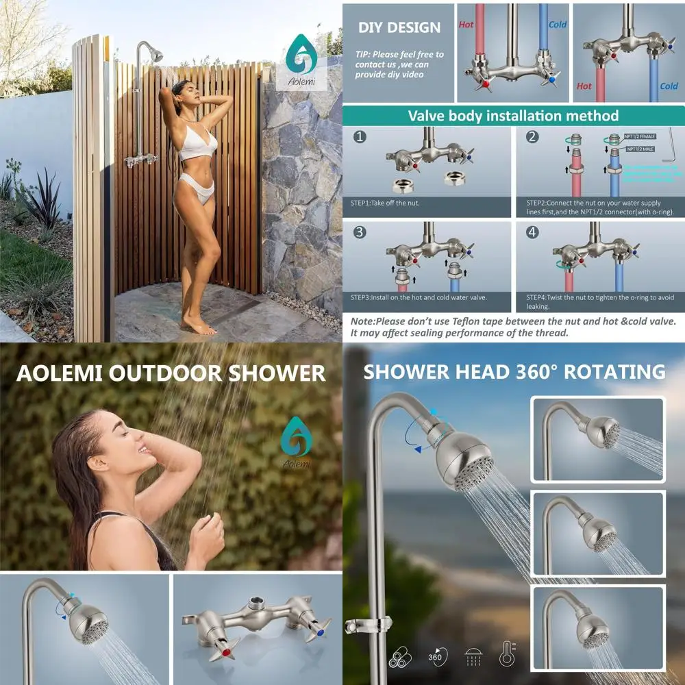 

Комплект для уличного душа высокого давления с открытой системой с 2 ручками, латунным клапаном, центры 6 дюймов, отделка матовым никелем