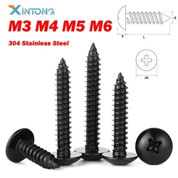 5~50Pcs Black 304 Stainless Steel M3 M4 M5 M6 Phillips Recessed Truss Head Self-tapping Screw Cross Mushroom Head Wood Screws
