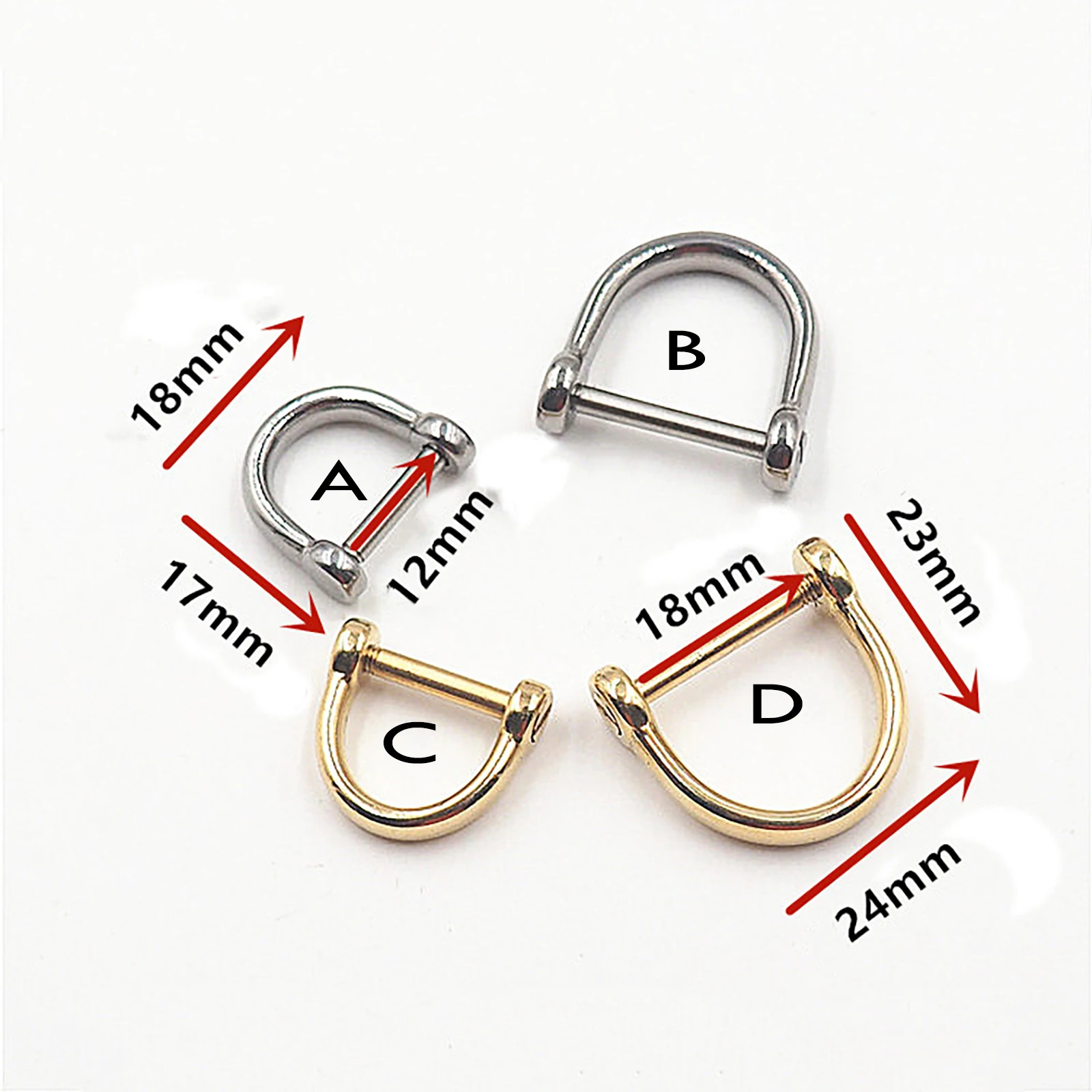 12mm and 18mm  Super fine Simple brass 304 Stainless steel D U screw lock Shackle joint link  DIY ED CKey ring FOB lanyard