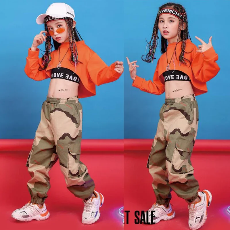 Vêtements Hip Hop pour enfants, sweat-shirt, haut court, course à pied, pantalon décontracté pour fille, costume de danse jazz pour enfant, vêtements de salle de Rh, vêtements de phtalus