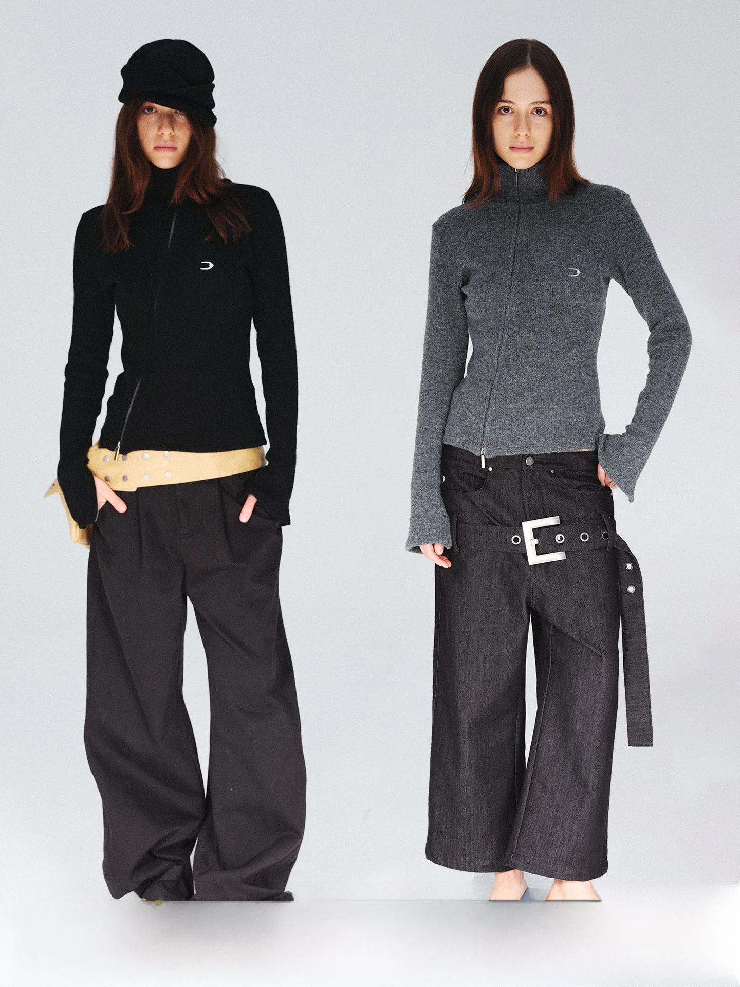 

Cloud Wild Women's Slim Fit Open Cardigan Double Zipper Knitted Top Stand Collar Long Sve Casual Wear for Autumn Winter