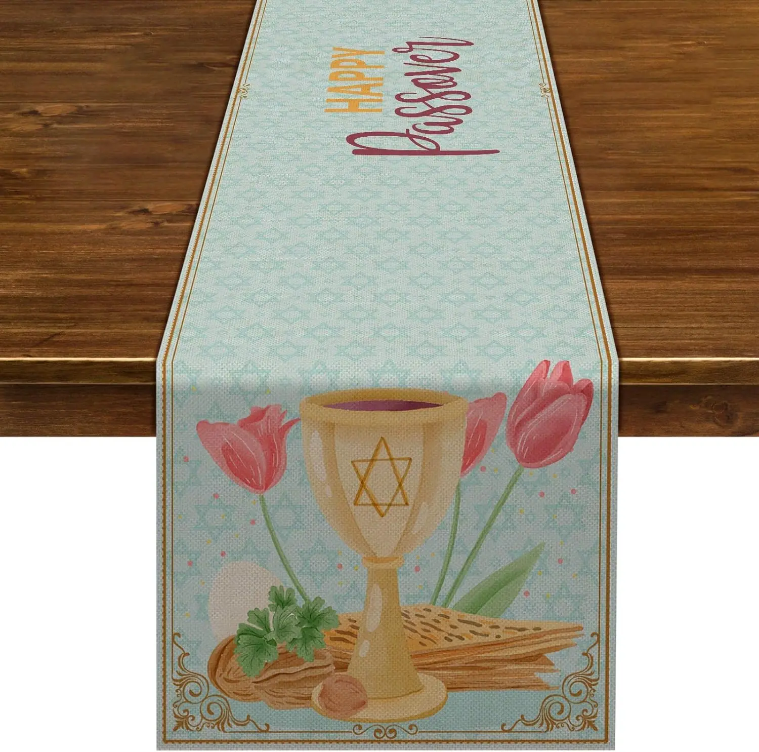 Happy Passover Linen Table Runner Dresser Scarf Table Decor Jewish Pesach Party Home Kitchen Dining Table Runners Decorations