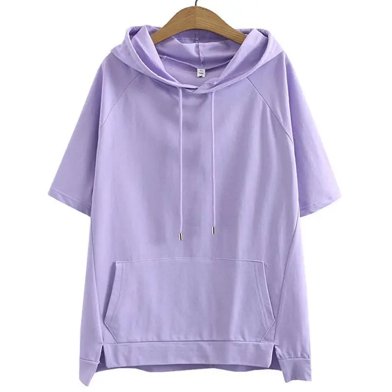 2024 New Summer Age Reducing Fashion Simple Solid Color Loose Casual Oversized Hooded Drawstring Kangaroo Bag Women\'s Hoodie