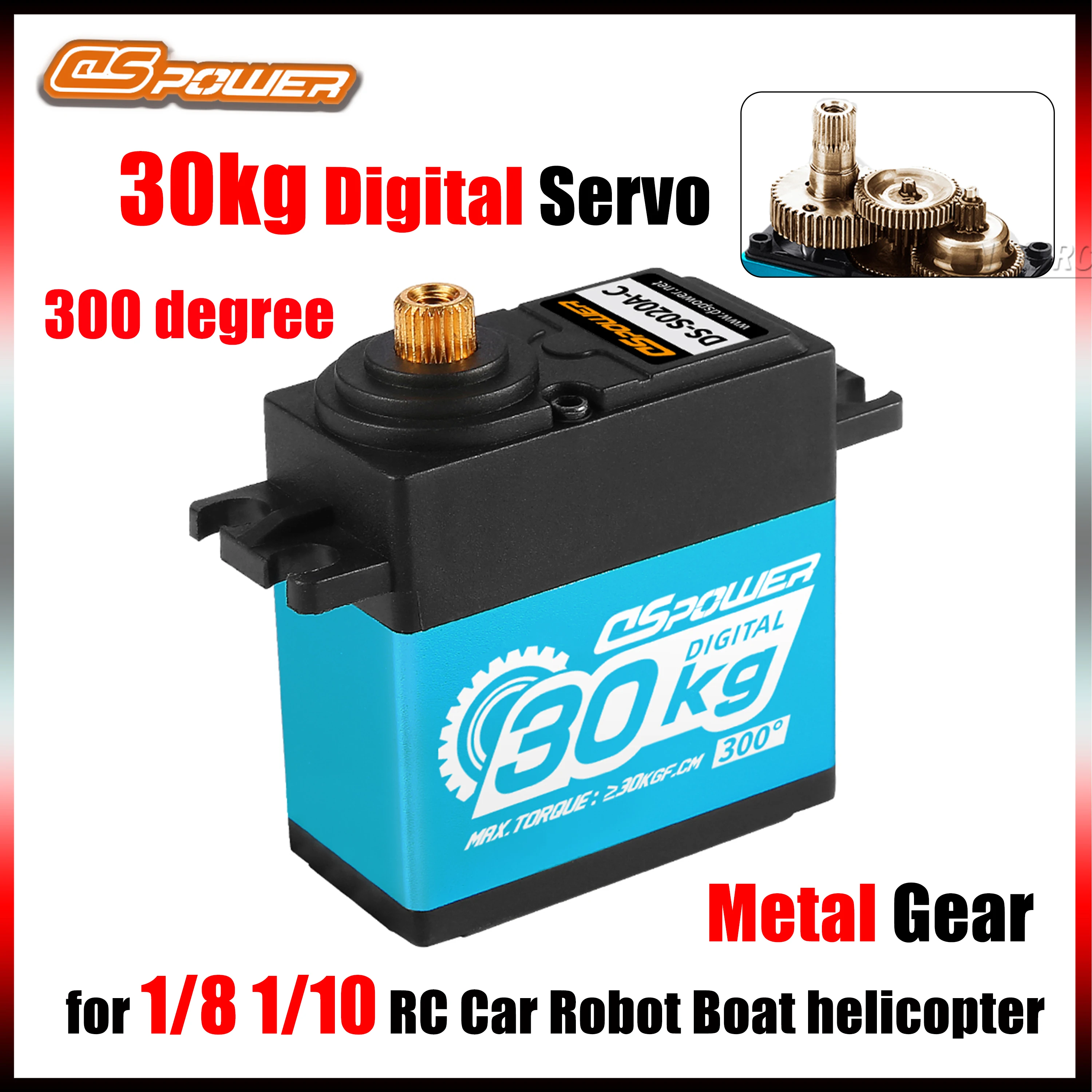 DSpower 30 كجم ميتال جير مقاوم للماء عزم دوران عالي محرك أجهزة رقمية 300 °   6.0 ~ 7.4 فولت لـ 1/8 1/10 RC سيارة روبوت قارب هليكوبتر جزء