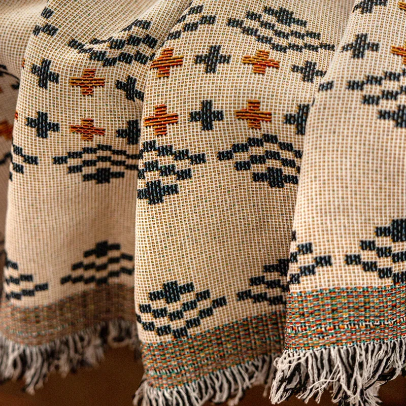 Umweltfreundliche Boho-Decke aus Baumwollmischung, Blumenteppiche, Campingmatte, Picknickdecke, Strandteppich mit Quasten