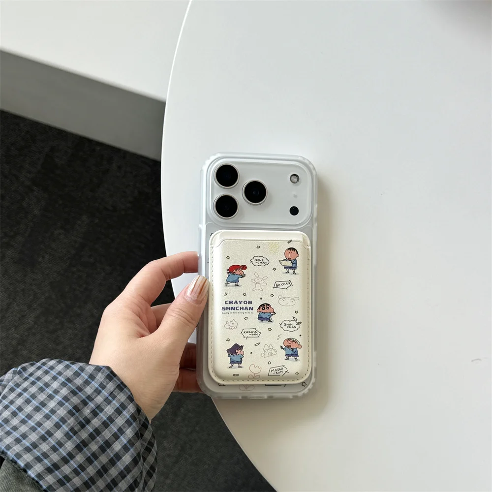 Koreańskie etui na telefon z magnetycznym stojakiem, uroczy, kreskówkowy Shin-chan, do iPhone 17 16 Pro 15 14 Pro Max 13, z uchwytem na karty Magsafe — zdjęcie produktu 3