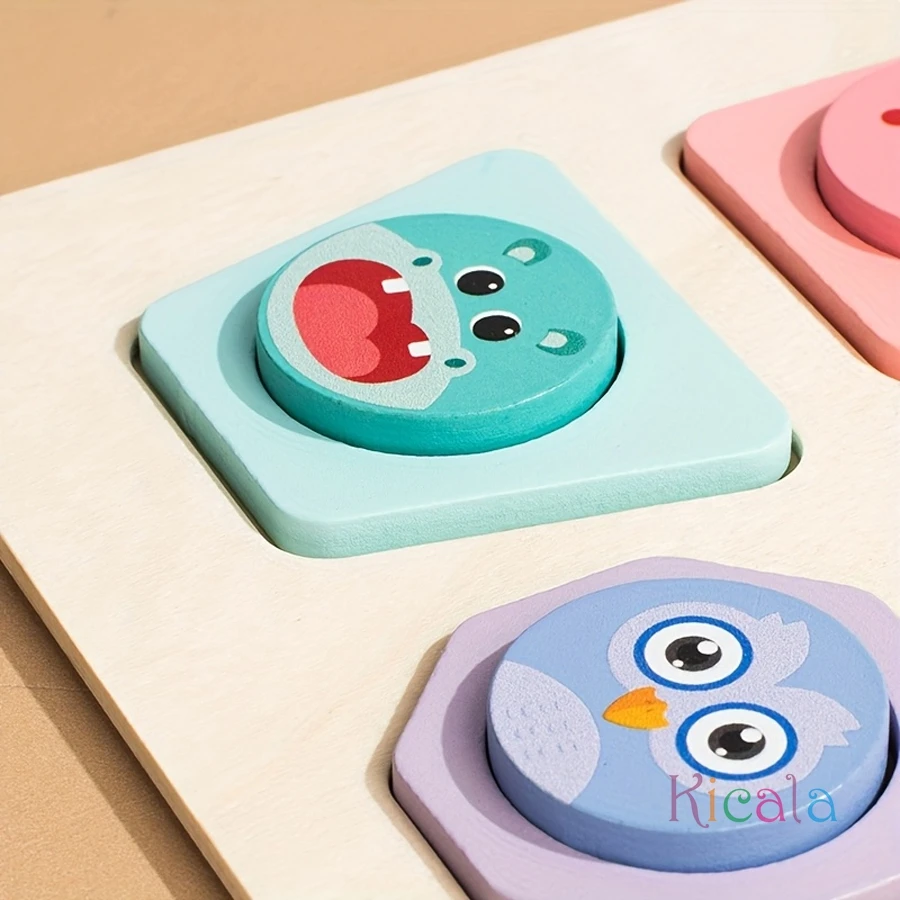 18ピース 大型動物＆形合わせボード 木製カラー 形状学習、教育パズル ギフトに最適 認知玩具