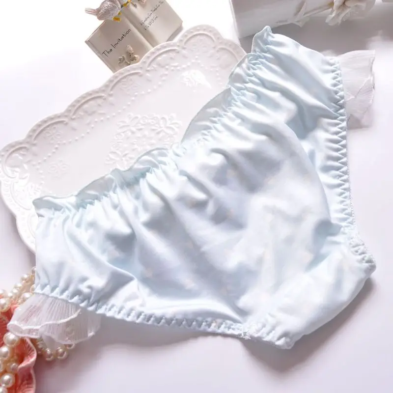 Cute Lovely Sweety Princess Style Lolita Cosplay Underwear Milk Silk Ruffles Bow High Stretch Seamless Panties Breathable Breifs