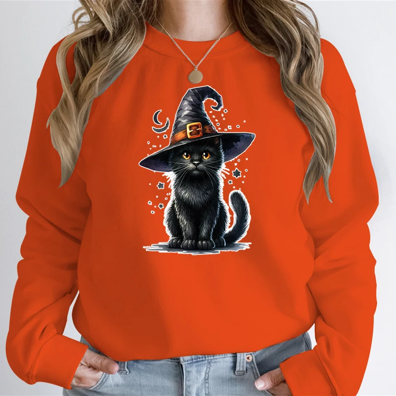 Halloween Oversized Sweatshirts Horror Black Cat Sweatshirt Women Men Harajuku Pullover Sweatshirt Spooky Season Sportwear Tops