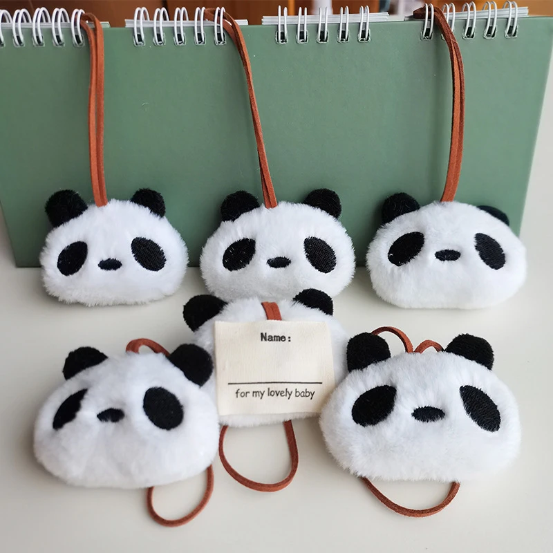 Kawaii Plush Panda Name Sticker Pendant Keychain Cartoon Animal Stuffed Doll Keyring Children\'s Anti-lost Name Tag