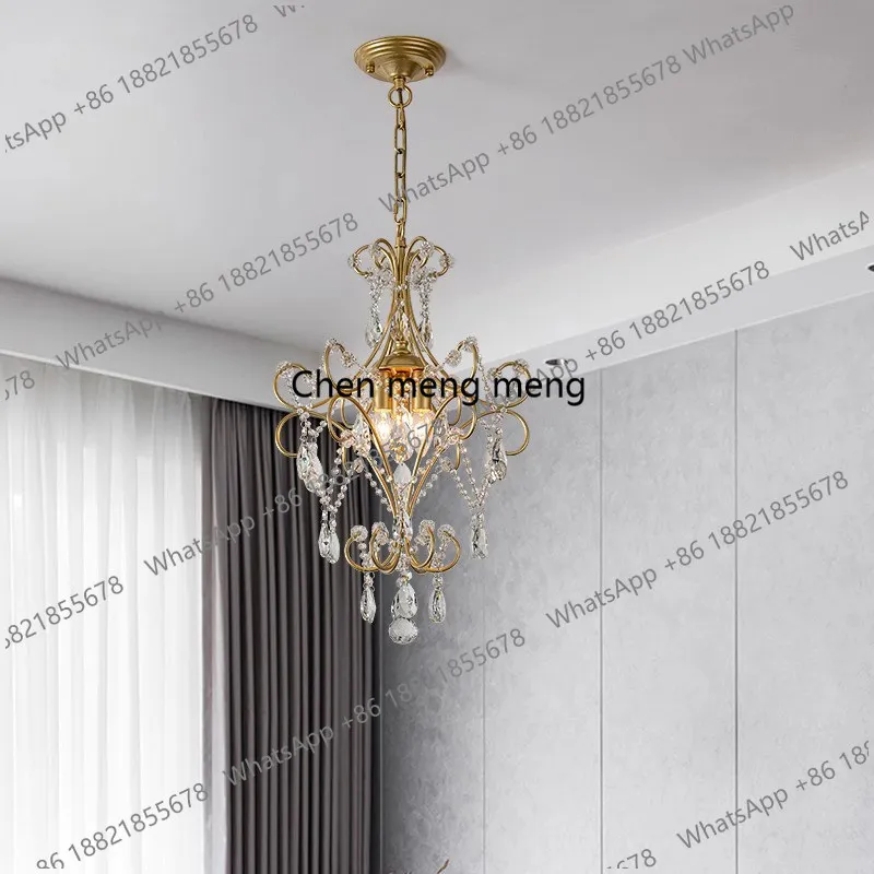 

Crystal Chandelier American Light Luxury Bedroom Dining Light Golden Creative French Corridor Entrance Lighting