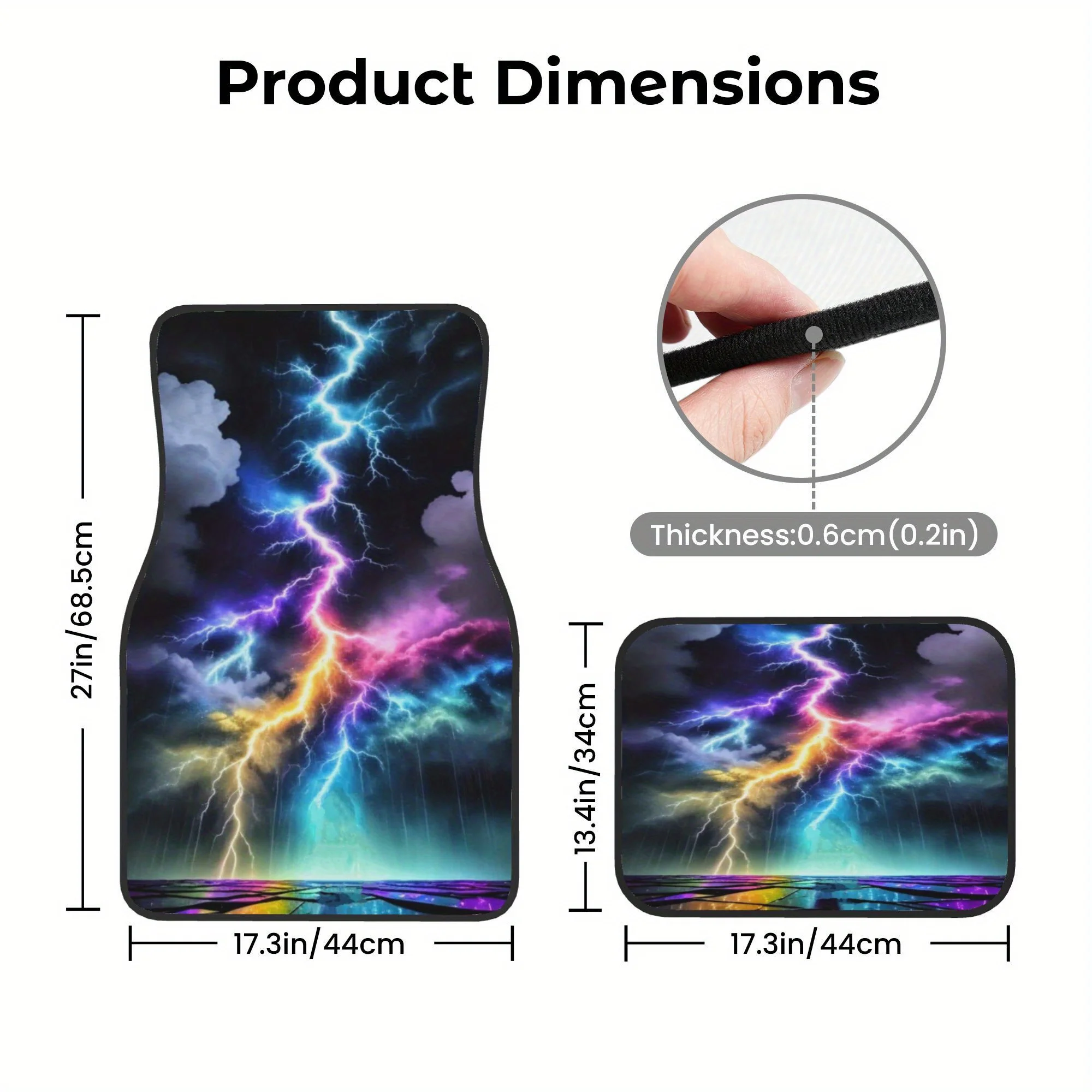 4pcs Electric Storm Printed Vehicle Floor Mats, Full Front& Rear Mats, Fit For Tesla, For BMW, Jeep And Cyber Trucks Automobiles view 6