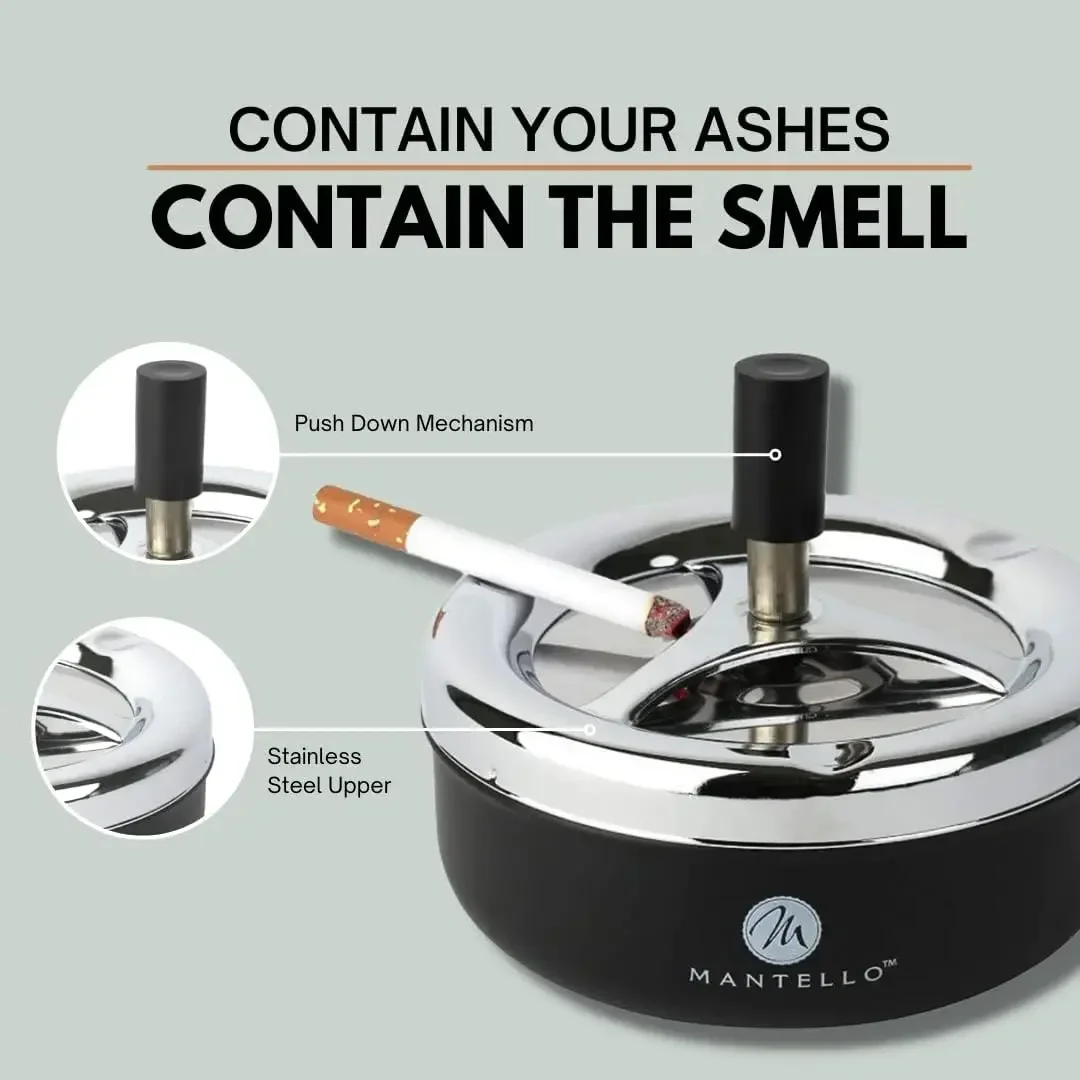 Metal Ashtray， Round Rotating Self-Clearing Smokeless Smoker Ashtray Office for Men Cigar Ashtray