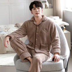 Coral Velvet Couple Pajamas Thickened with Velvet Warm Flannel Fall Winter Homewear Set Cosy Thermal Pajamas Both Men Women