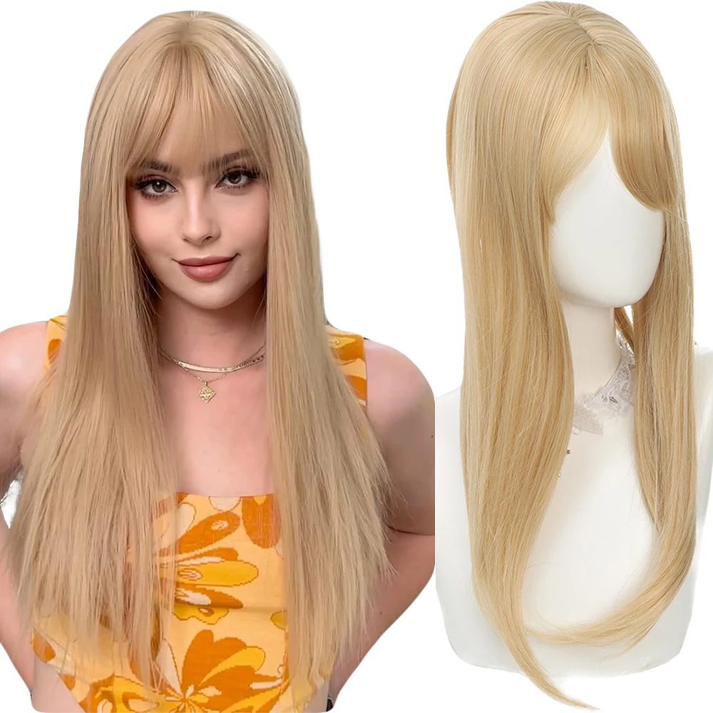 Blonde Synthetic Hair Wigs Long Straight Hair Blonde Color Natural Hair Line Heat Resistant Fiber Hair Wigs for Fashion Women