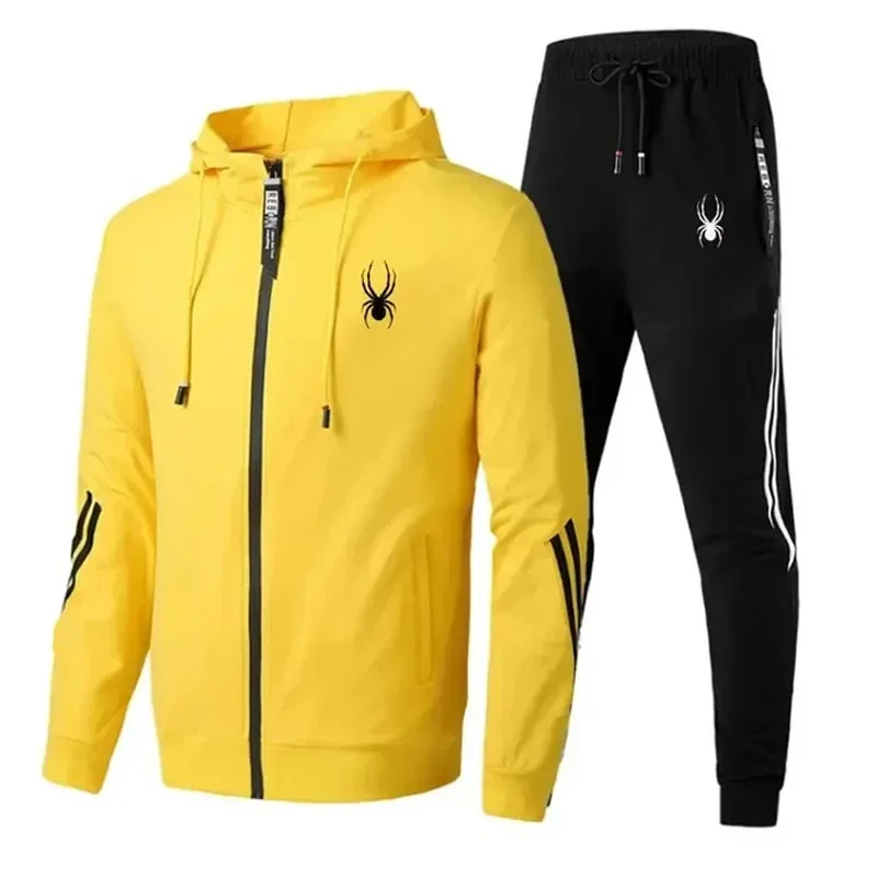 2024 Lente en herfst Hardlopen ademende mode fitnessset Casual herenjas met ritssluiting + joggingbroek, tweedelige set