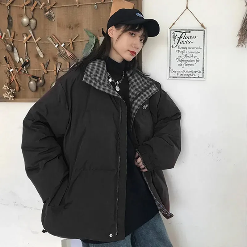 2022 New Winter Korean Version Loose Add Thick Student Down Cotton Coat Claret Padded Jacket Bread Padded Clothes Women's Coat