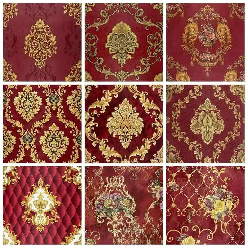 Luxury Red Damask Wallpaper Roll 3D Embossed Pvc Thickened Wall Mural Decor Wallpapers for Living Room Bedroom Home Decor Обои