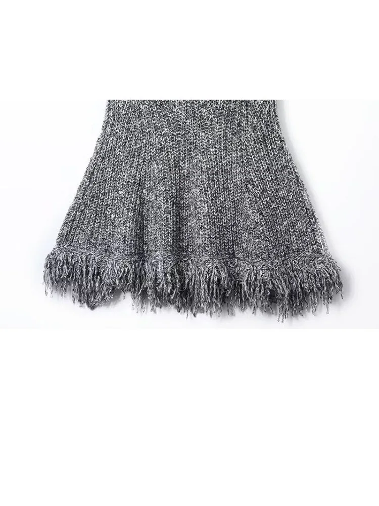 HH feminino inverno deslocamento cachecol decote franjas bainha manga comprida camisola de malha moda feminina versátil pulôver camisola