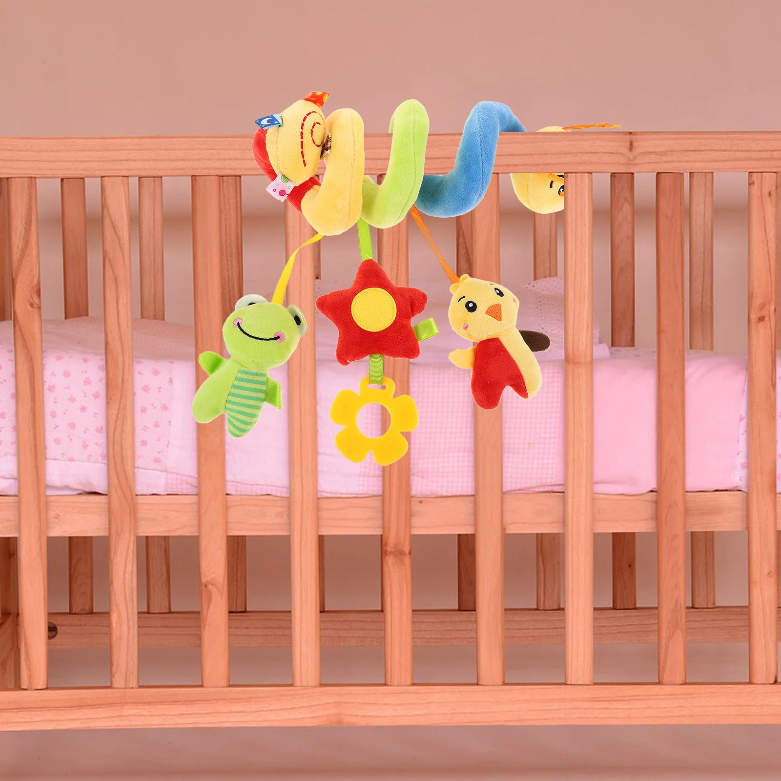 Spiral Car Seat Stroller Activity Soft Hanging Crib Wrapping For Baby 0-6 Months Bright Color Tactile Auditory Cuddly